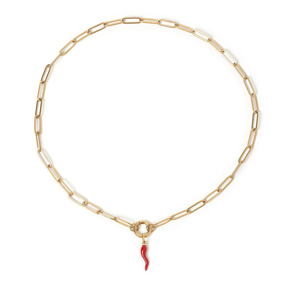 Cornicello Red Clip Charm Gold Necklace